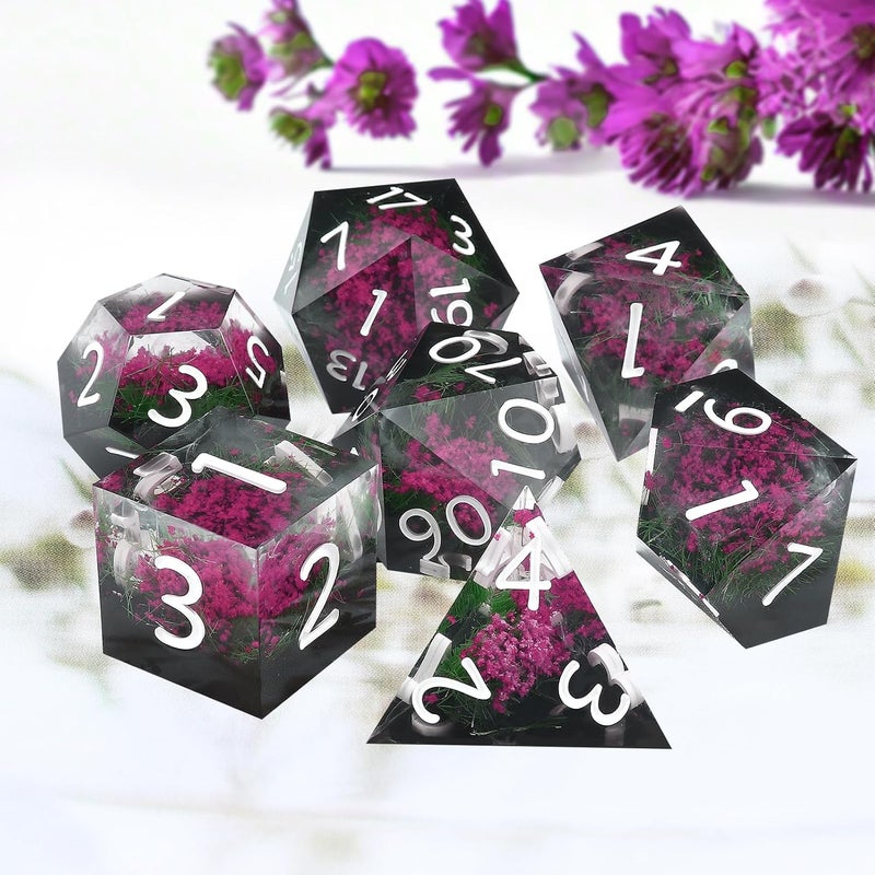 Haxtec Flower D&D Dice Set with Case - Polyhedral Dice, Sharp Edge Resin Dicia for TTRPGs DND Gift - Image 4